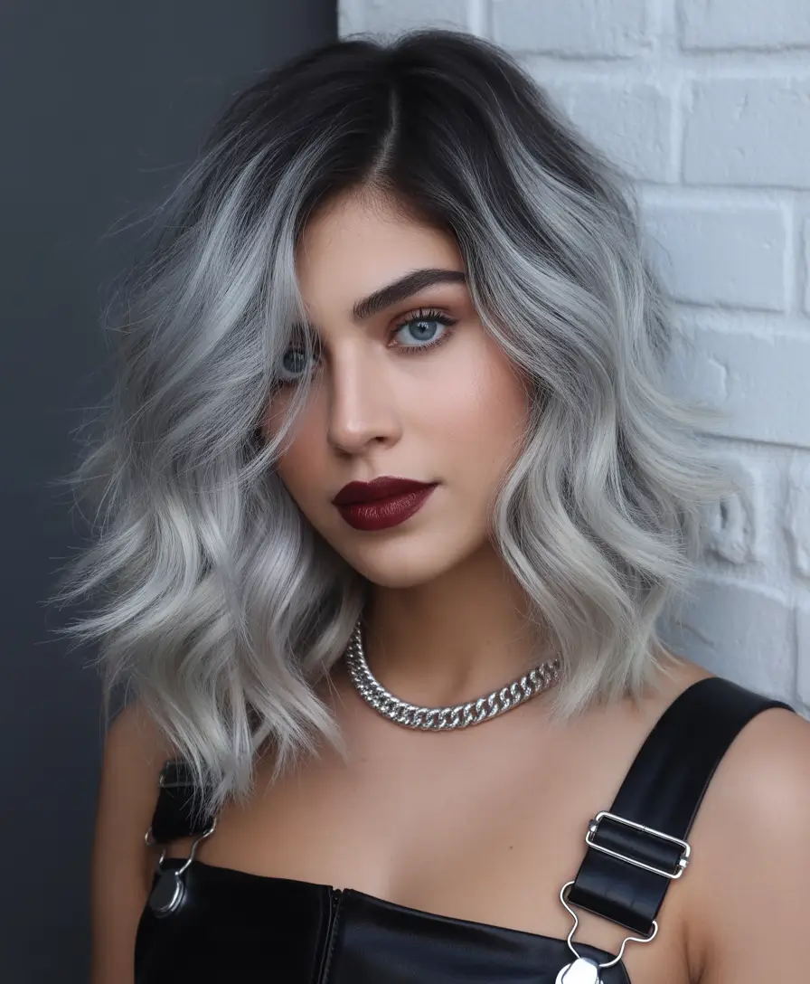 bob haircut Smoky Waves with Dark Roots
