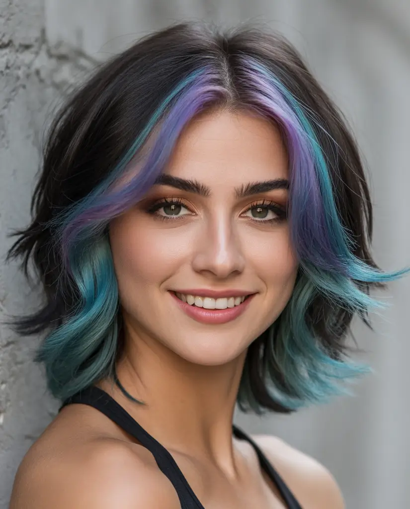 haircut Vibrant Peekaboo Color Bob With Playful Movement