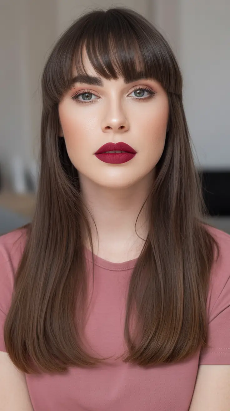 haircut Sleek Straight Hair With Classic Full Fringe