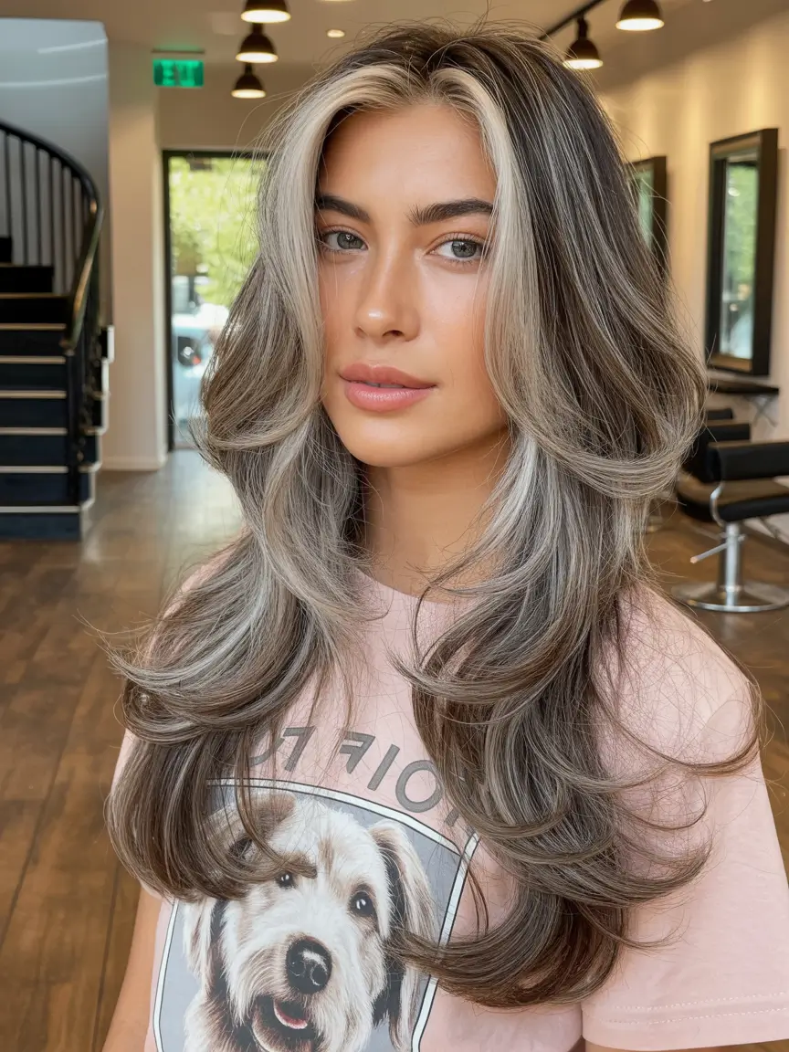 haircut Dramatic Silver-Money-Piece Layers With Dimensional Flow