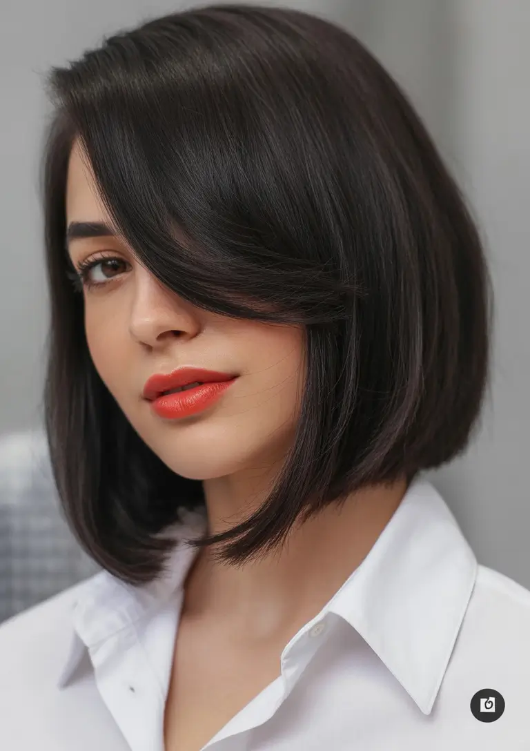 haircut Polished Side-Part Bob With Subtle Swoop