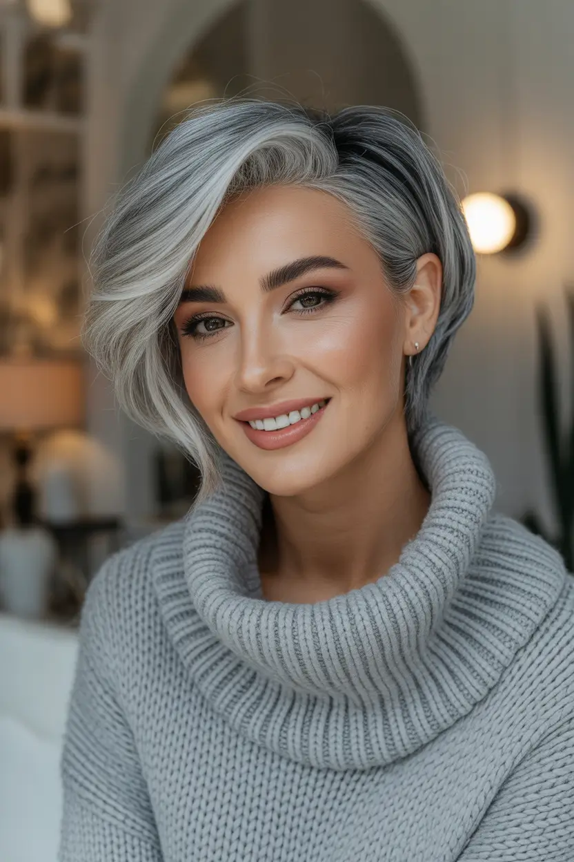 haircut Silver-Blend Side-Swept Lob With Movement
