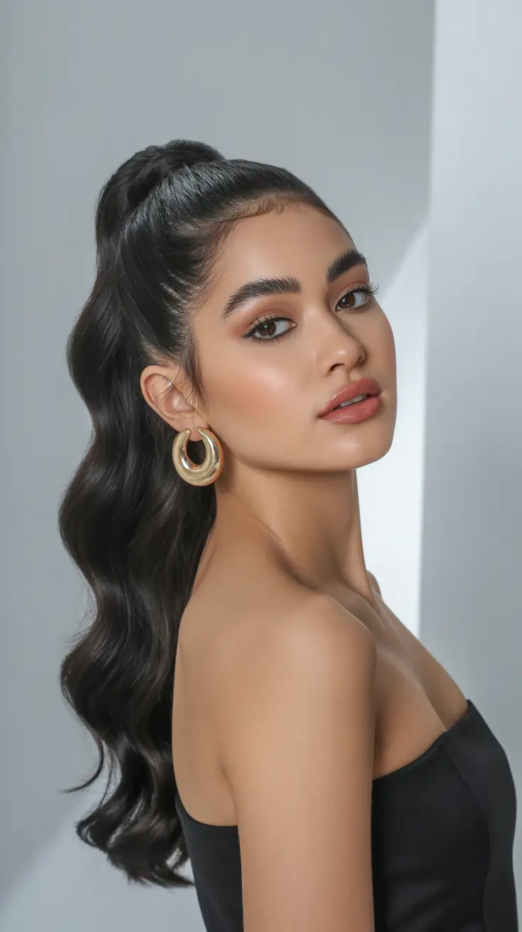 ponytail hairstyle The Glossy Voluminous Wave Pony