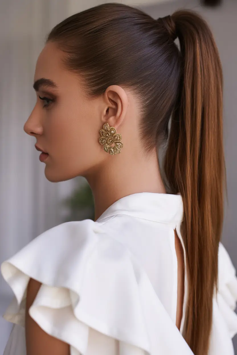 ponytail hairstyle The Polished Caramel-Length High Pony