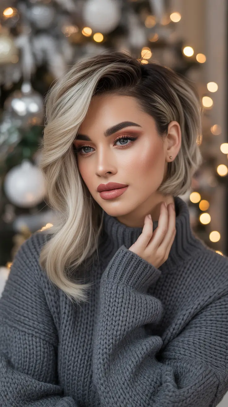 side part hairstyle Frosted Blonde Side-Part Bob With Winter Softness