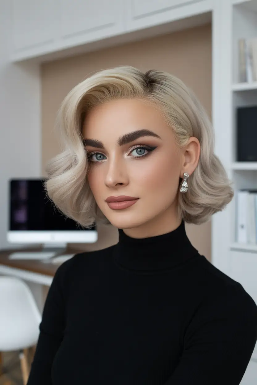 side part hairstyle Soft Retro Curled Bob With Heighted Side Part