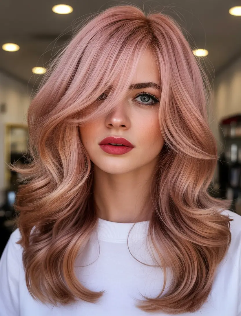 side part hairstyle Pastel Rose Side-Parted Layers With Soft Volume