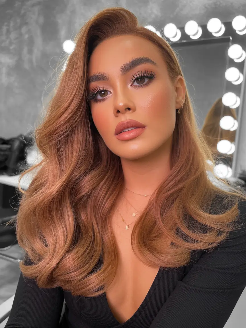 side part hairstyle Copper Bombshell Side-Part Glam