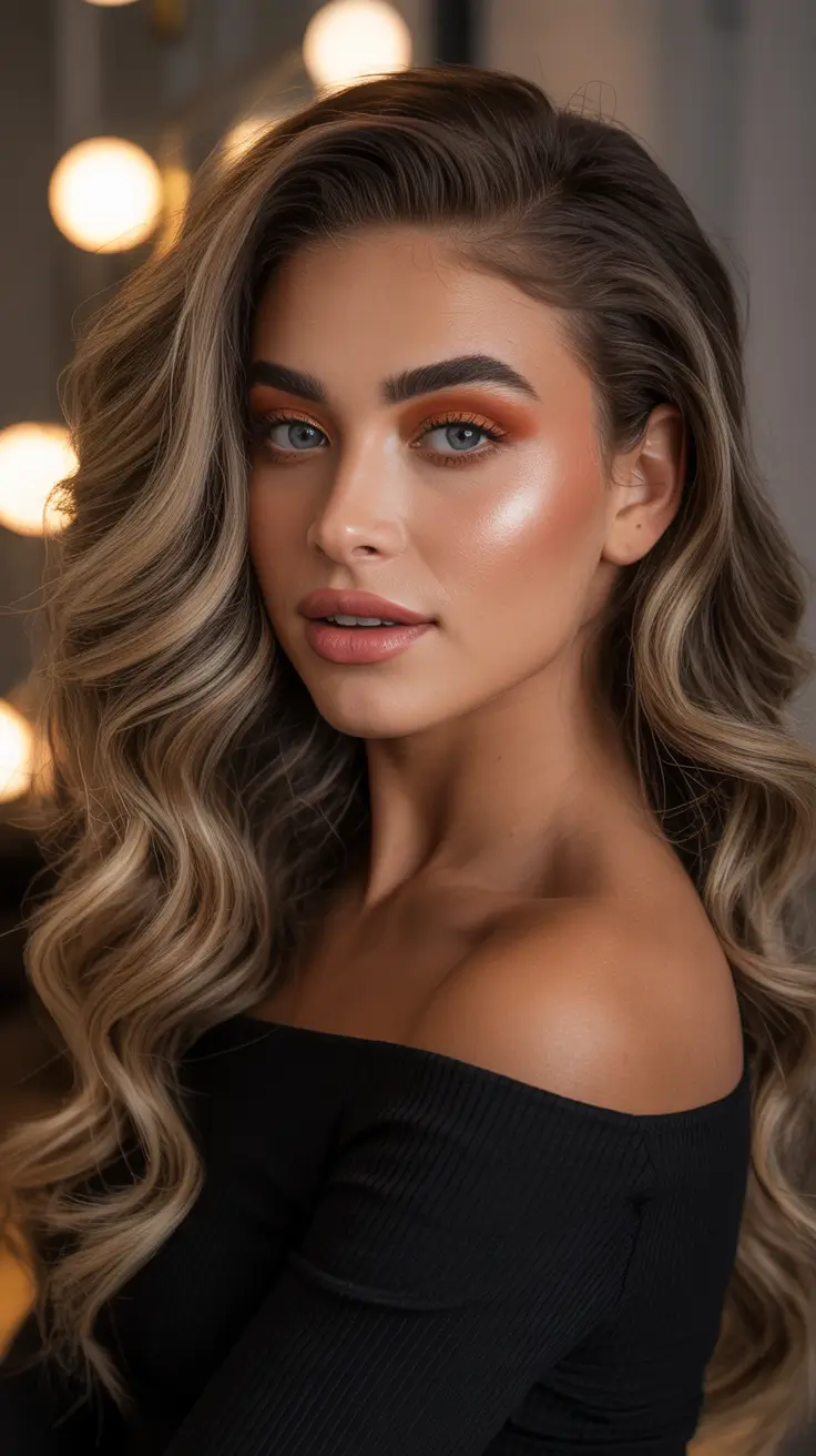 side part hairstyle Soft Caramel Waves With Dimensional Lift