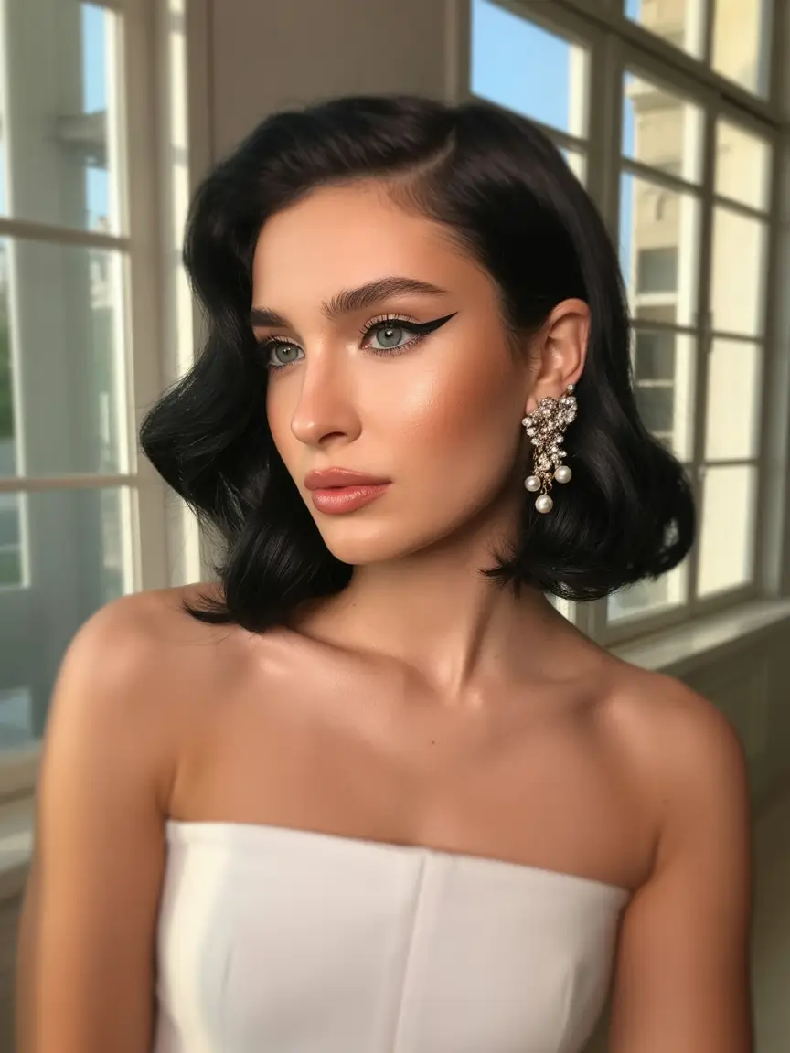 side part hairstyle Classic Noir Wave With Soft Side Sweep