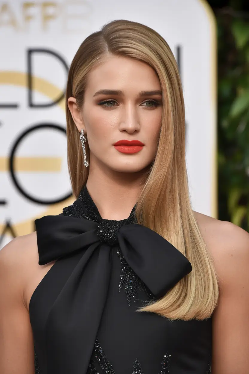 side part hairstyle Ultra-Sleek Side-Parted Long-Length Shine