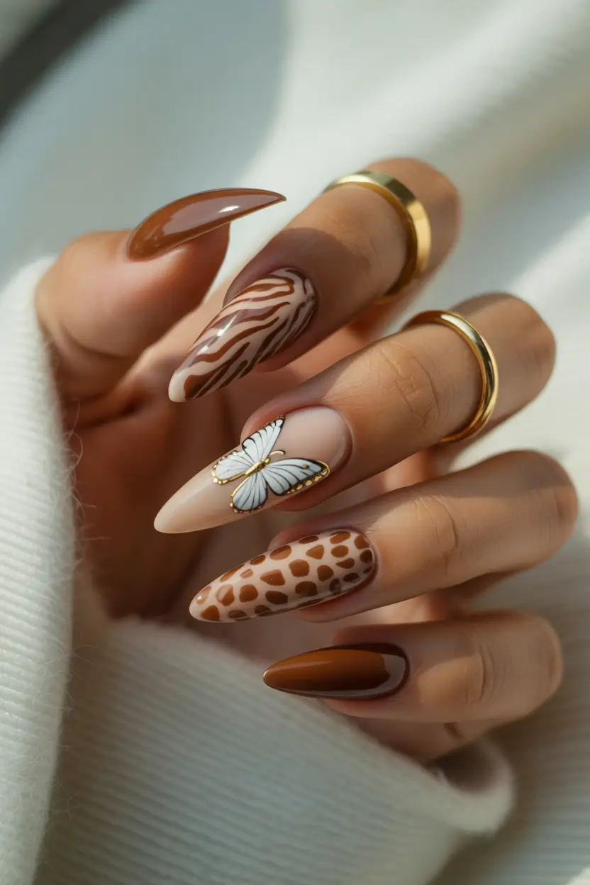 cute nails Warm neutrals with soft animal accents