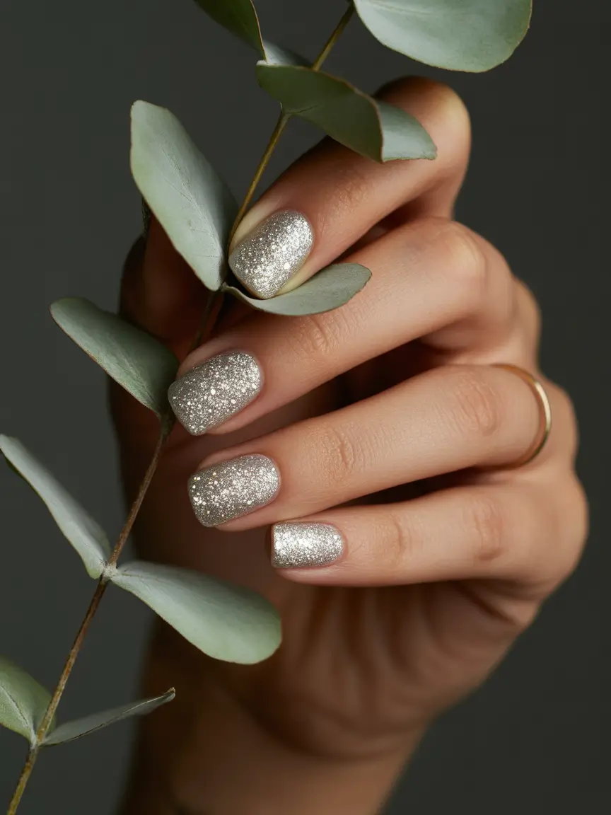 cute nails Soft silver shimmer with natural elegance