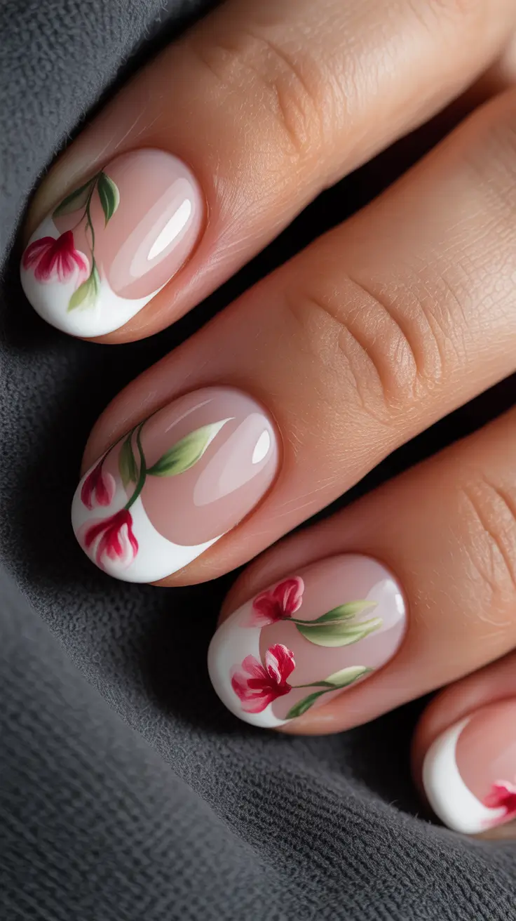 cute nails Soft floral French with a romantic finish