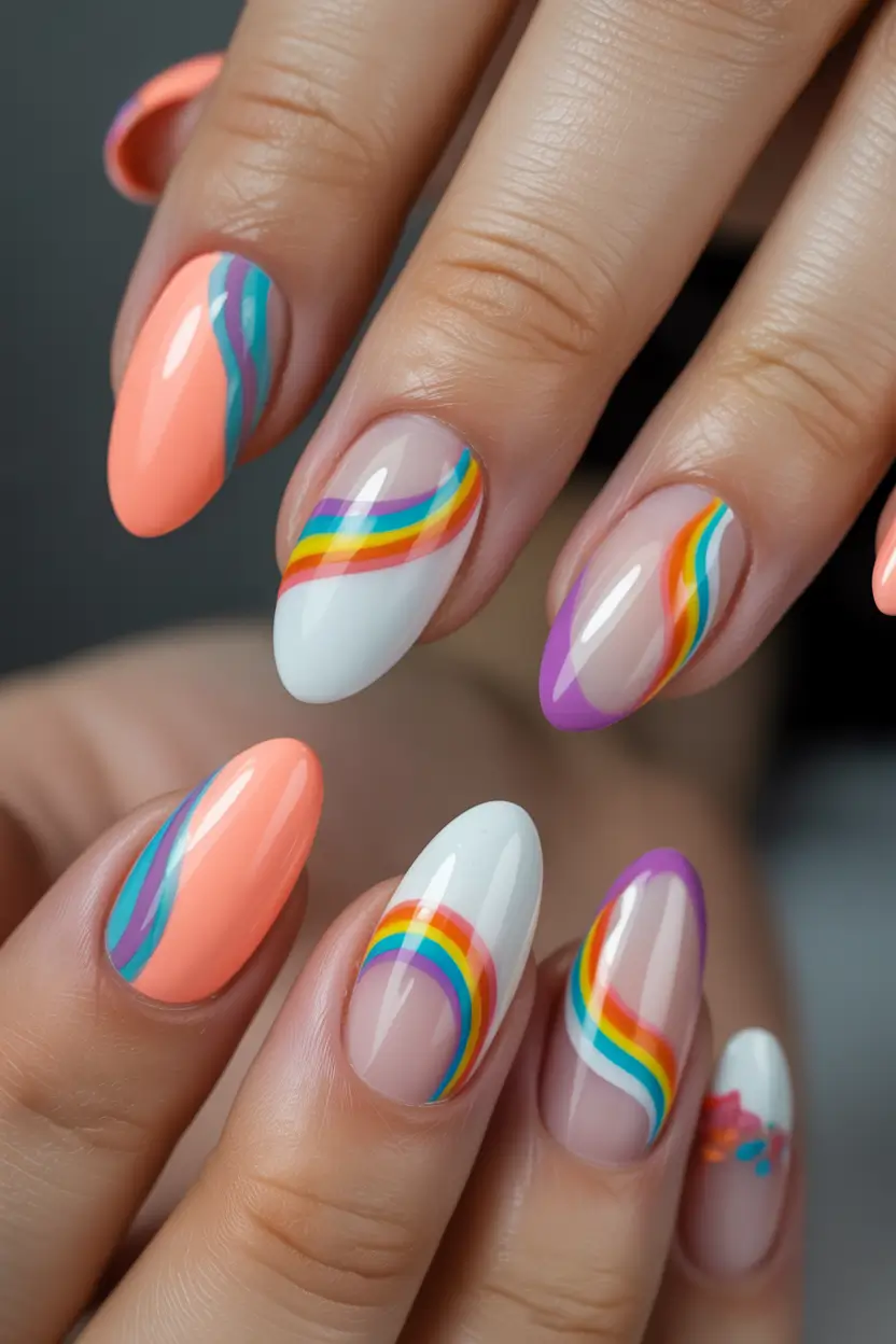 cute nails Rainbow waves for carefree summer energy