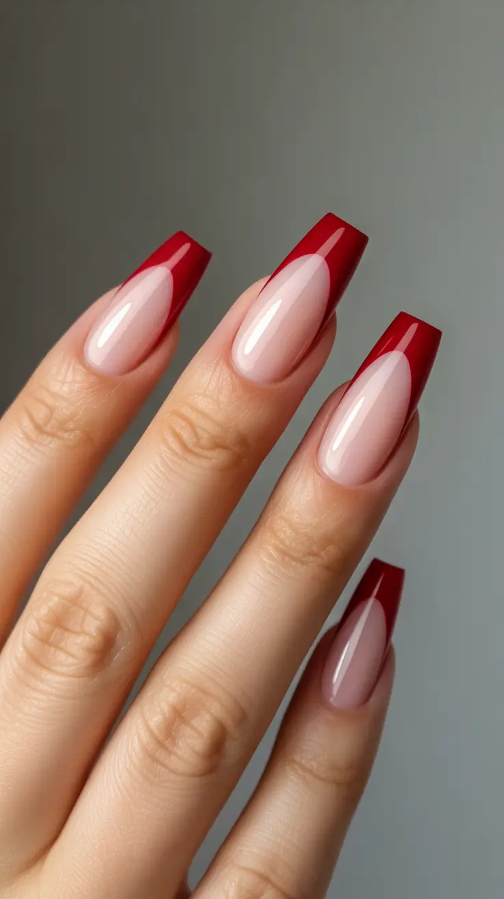 coffin nails Classic Red French Tip Coffin Nails With a Modern Edge