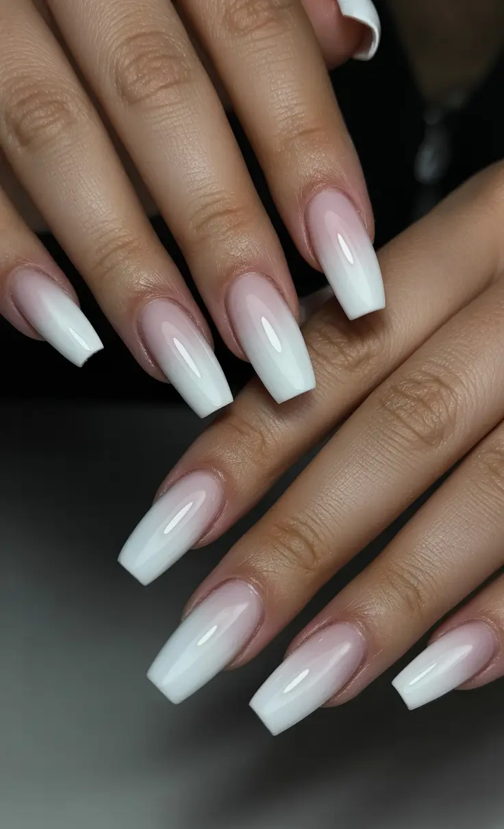 coffin nails Soft White Ombre Coffin Nails With a Clean Finish