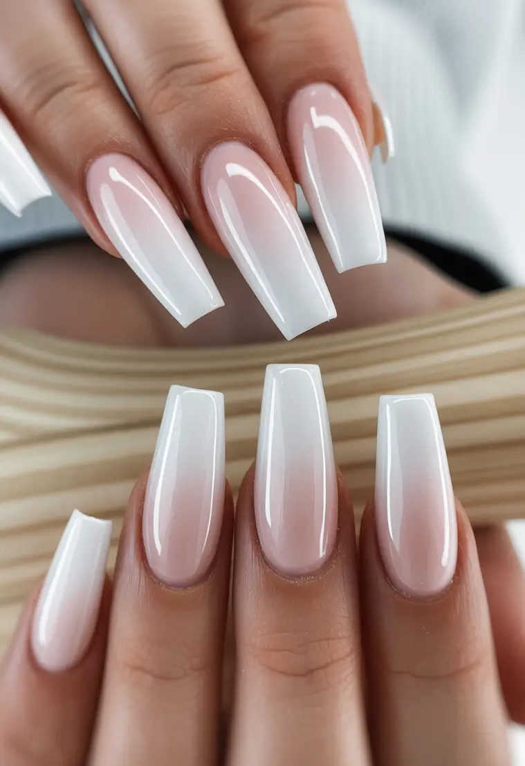 coffin nails Classic Milky White Coffin Nails With a Soft Gradient