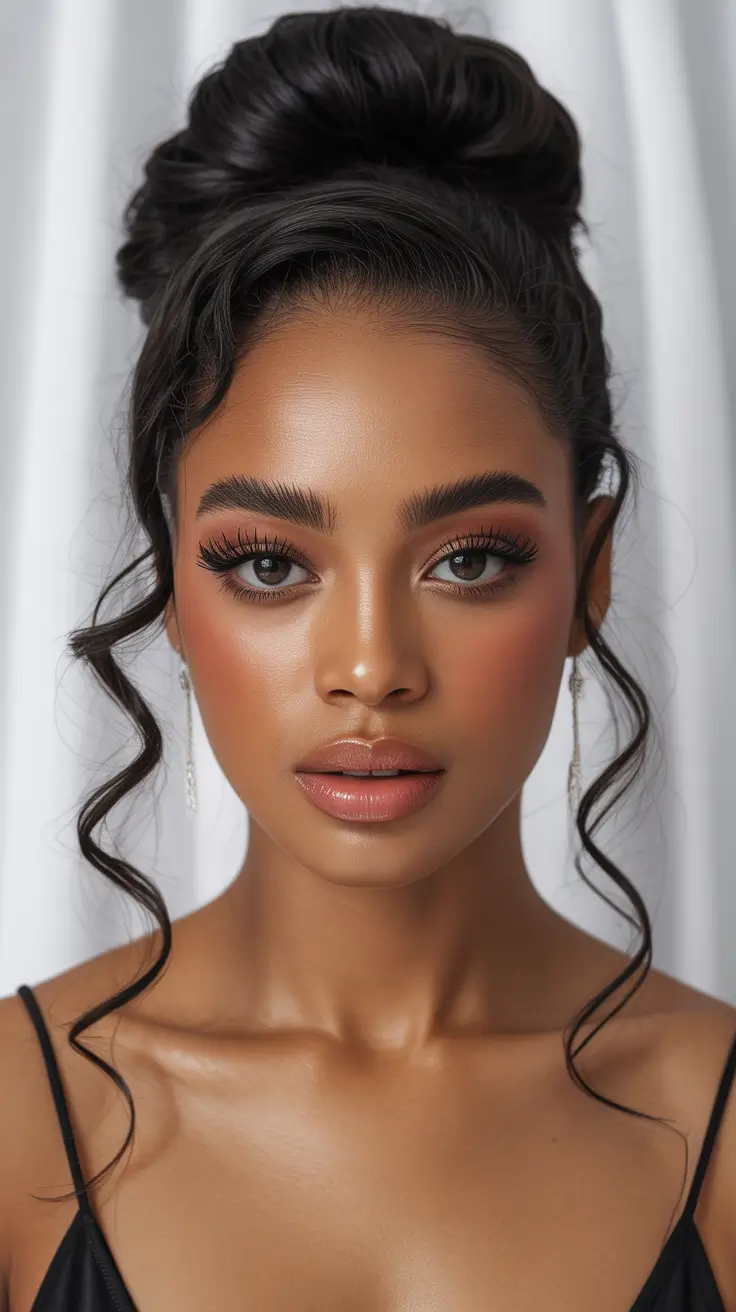 cute hairstyle High Textured Bun With Cascading Spiral Strands