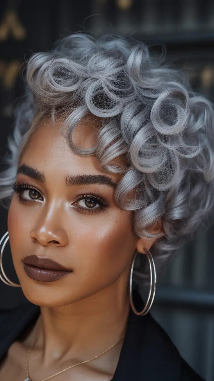 cute hairstyle Silver Coiled Pixie With Dimensional Texture
