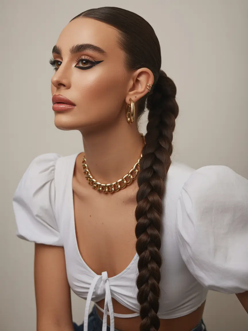 cute hairstyle Sleek Long Braid With Ultra-Defined Shine