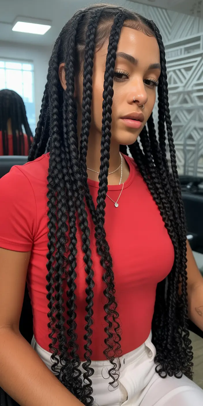 cute hairstyle Long Defined Braids With Curly Ends