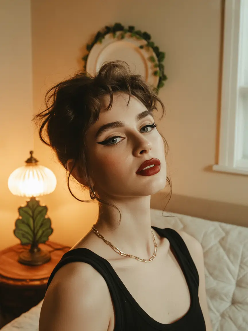 cute hairstyle Soft Tousled Updo With Whimsical Bangs