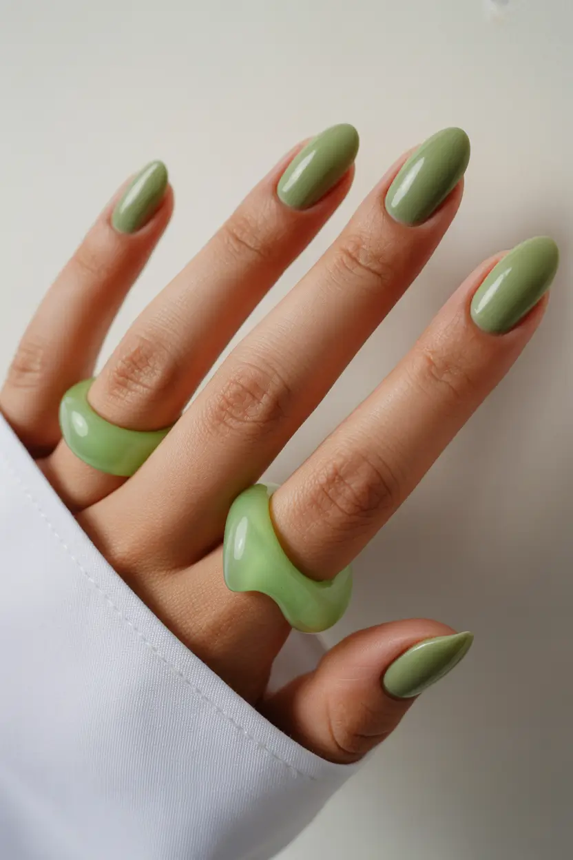 gel nails Muted Green Gel for a Calm Natural Statement