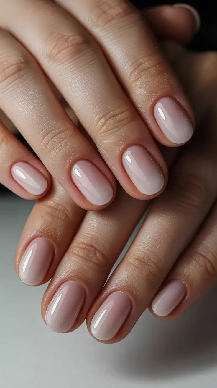 gel nails Soft Nude Gel on Short Rounded Nails