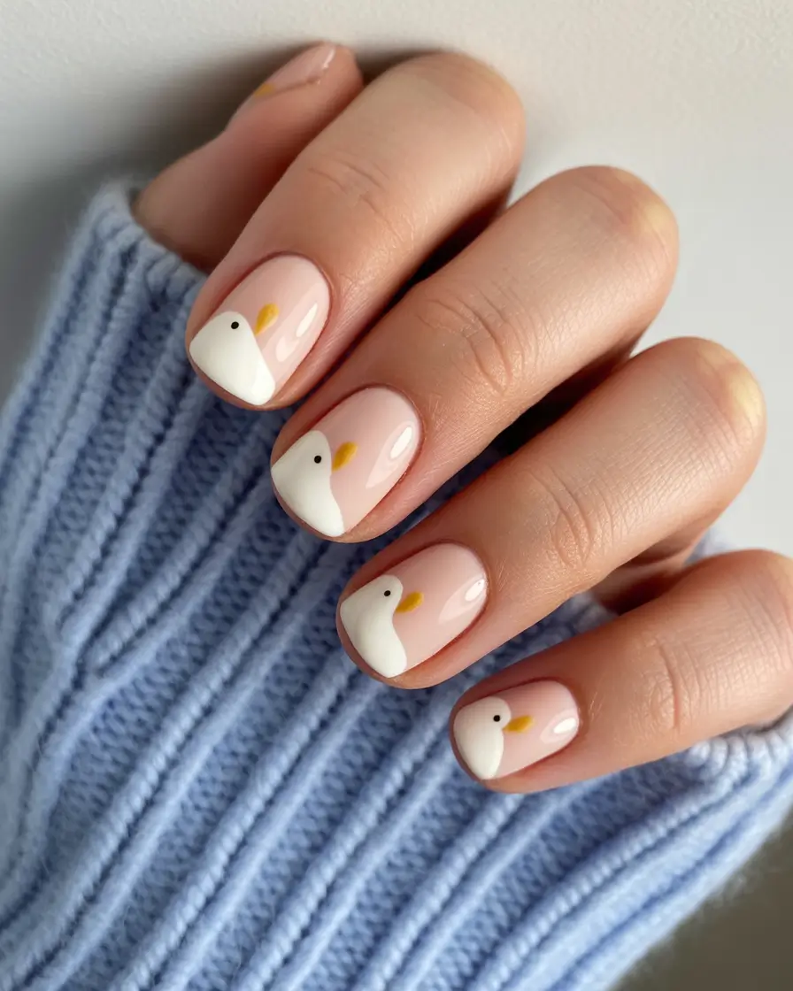gel nails Short Nude With Cute Art Designs