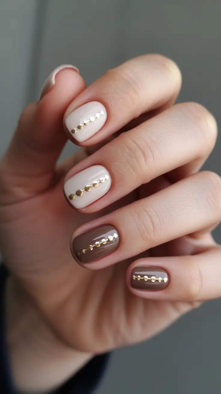 gel nails Soft Beige With Gold Art Designs