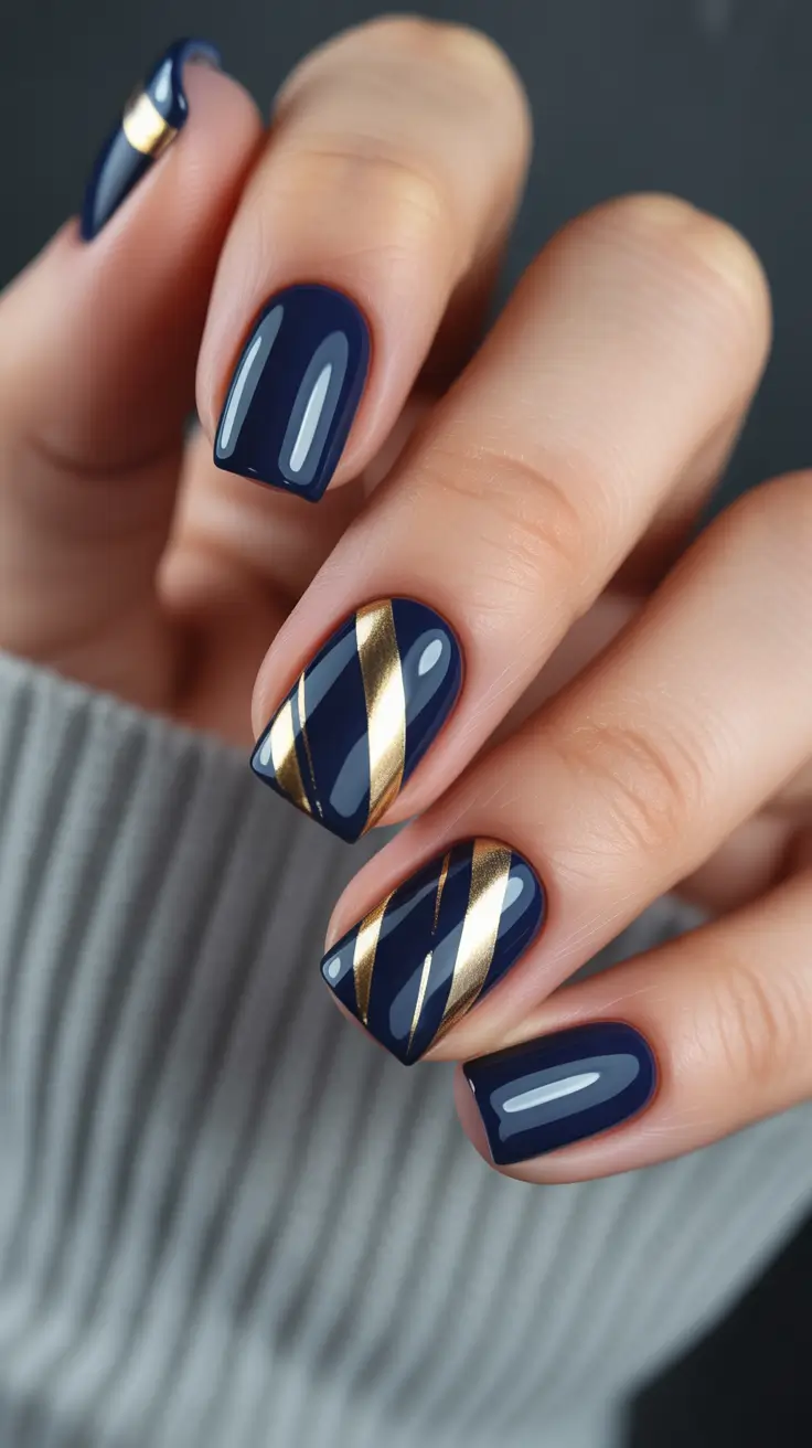 gel nails Blue With Gold Art Designs