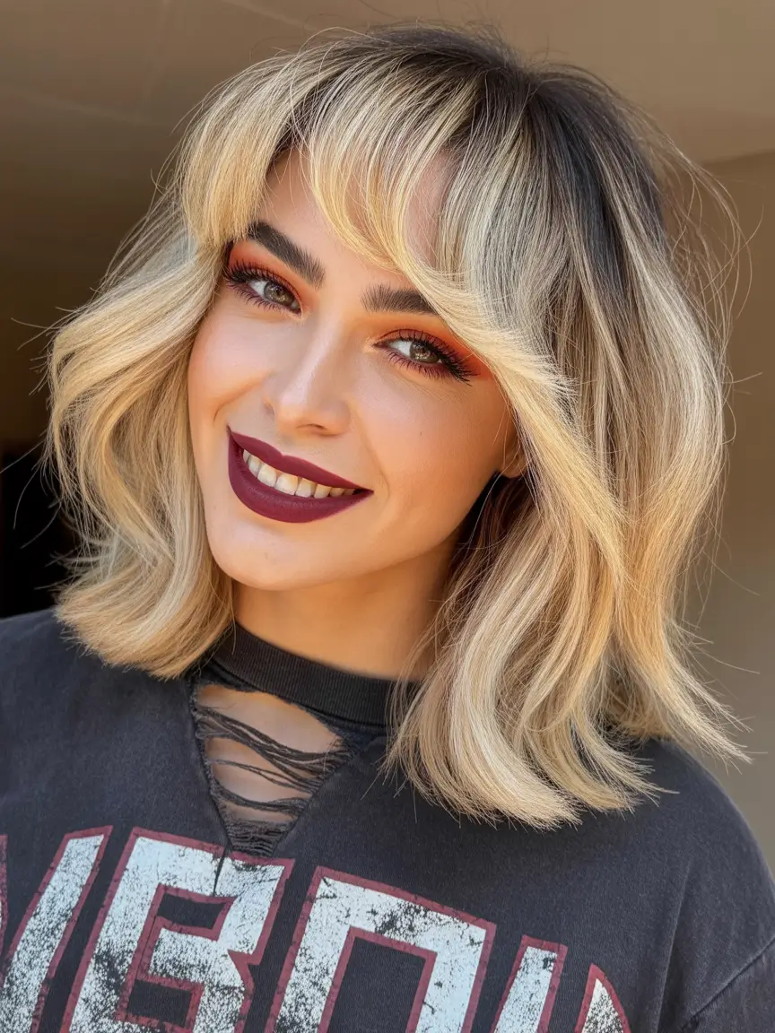 hairstyle for medium length hair Soft Blonde Shag With Short Fringe