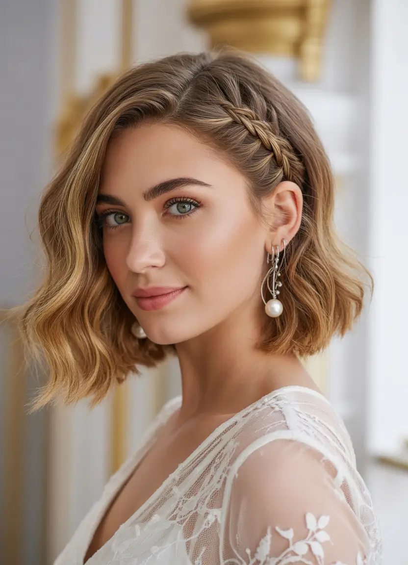 hairstyle for medium length hair Soft Wavy Bob With Side Braided Detail