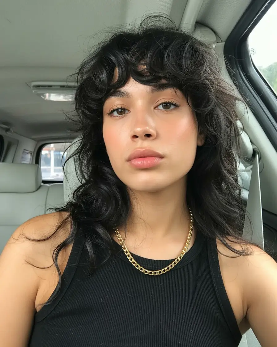 hairstyle for medium length hair Messy Layered Shag With Curly Fringe