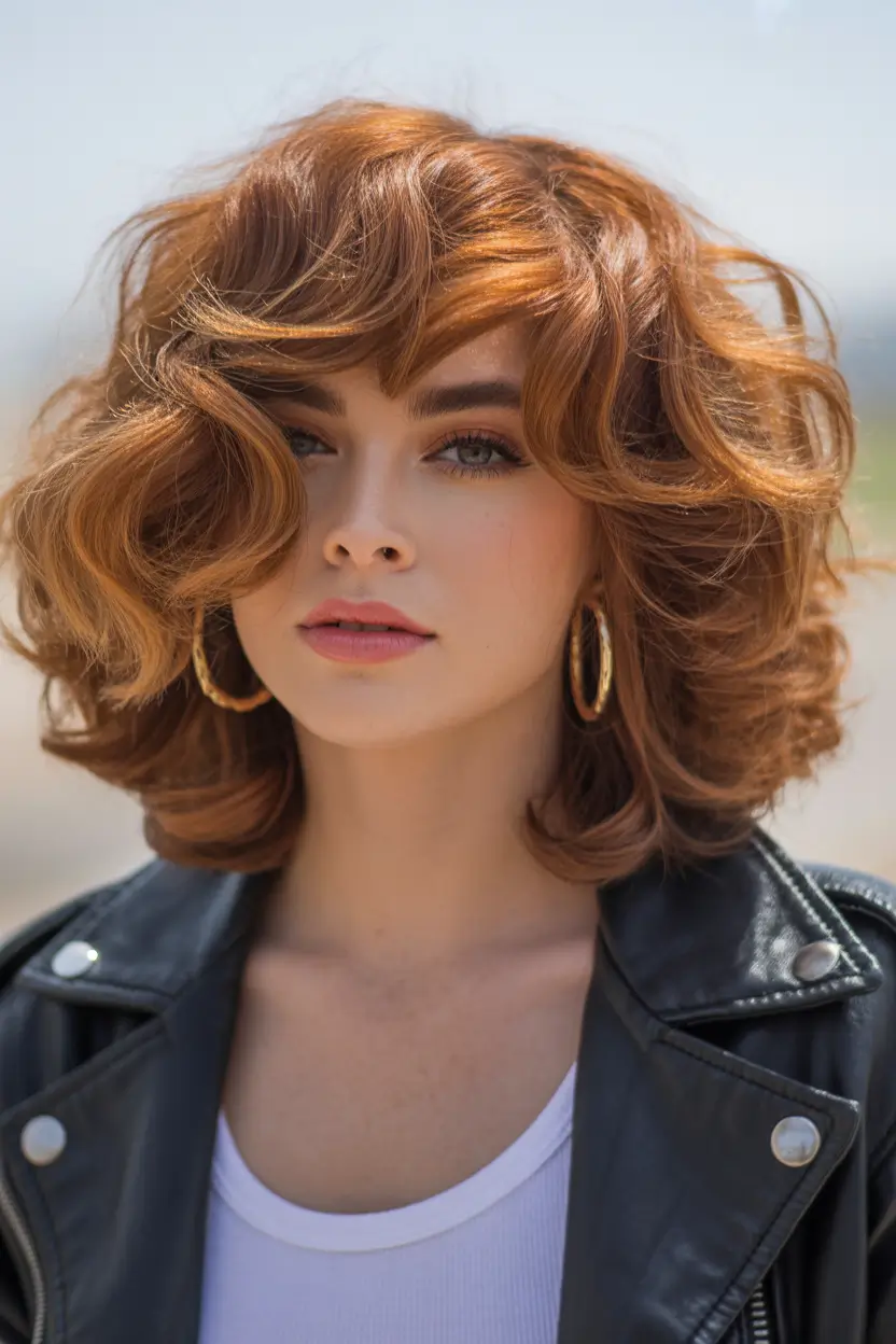 hairstyle for medium length hair Voluminous Cinnamon Curl-Out Bob
