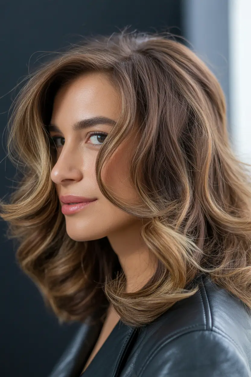 hairstyle for medium length hair Honey Brunette Blowout With Soft Face Layers