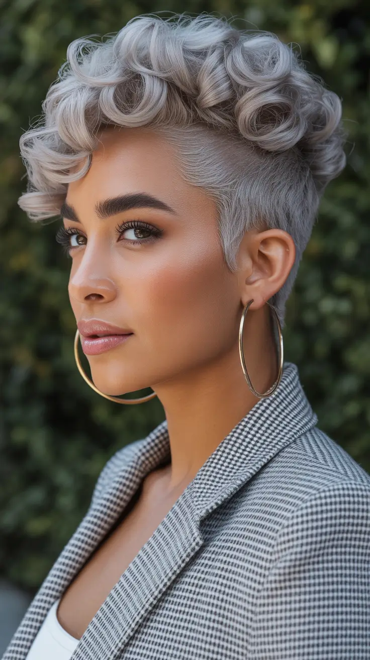 pixie haircut Silver-Curled-Mohawk-Pixie-with-Shaved-Sides