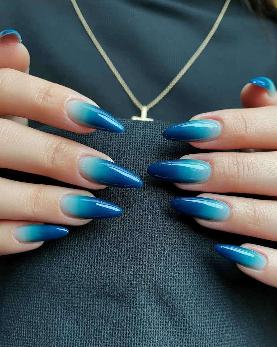stiletto nails Blue Ombre Stiletto Nails with Cool Depth