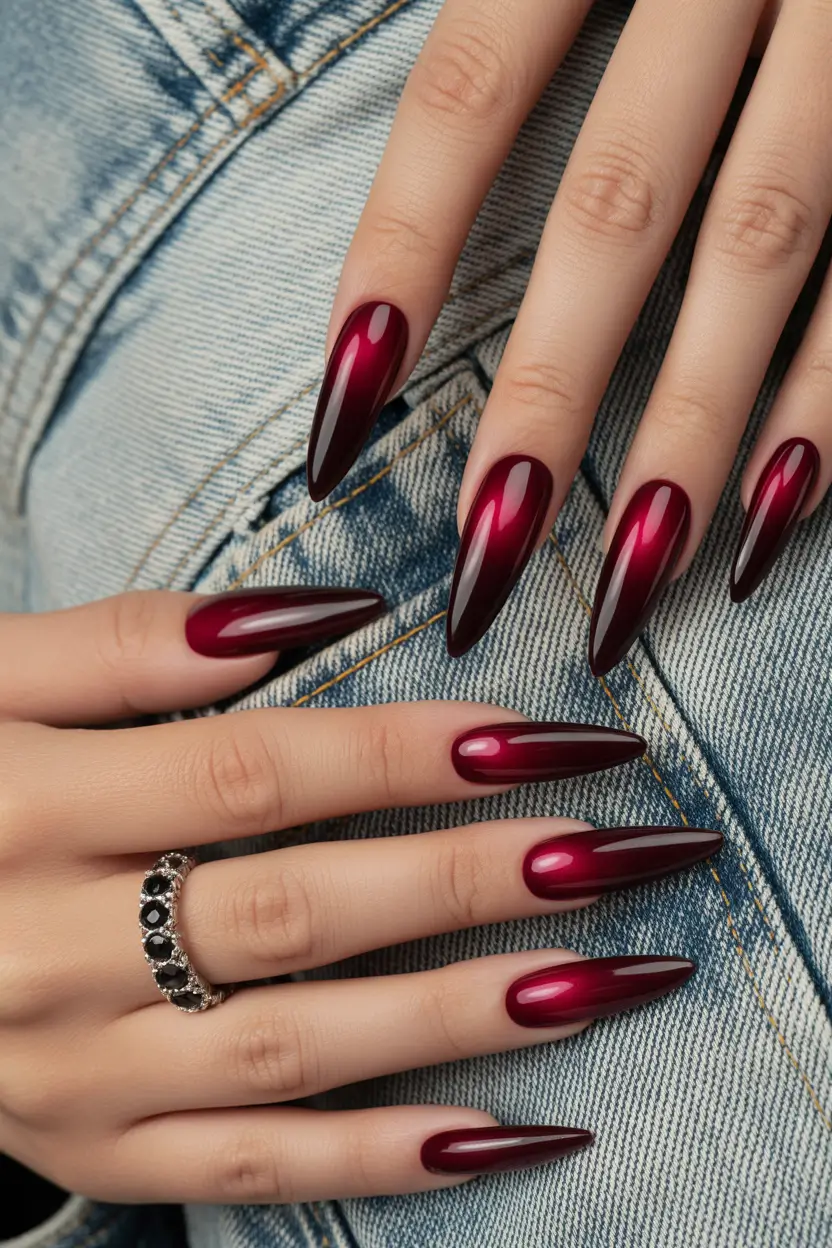stiletto nails Classic Burgundy Stiletto Nails with a Polished Edge