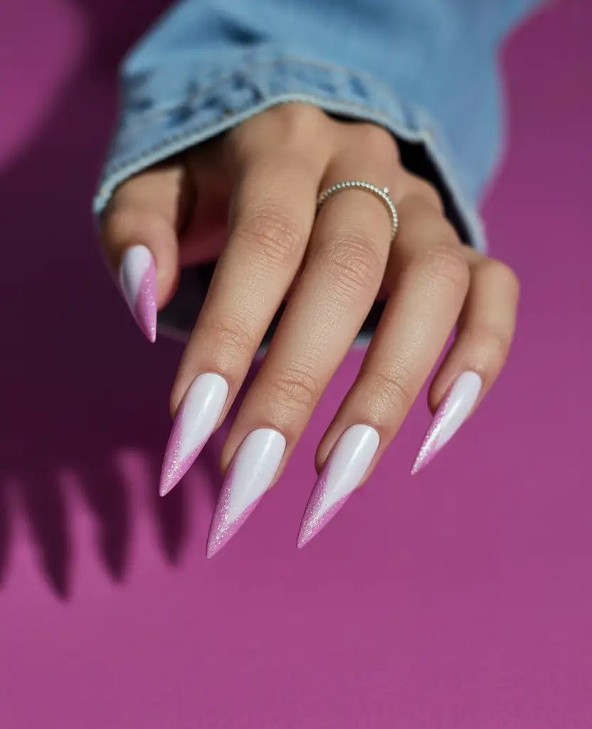 stiletto nails White to Pink Ombre Stiletto Nails