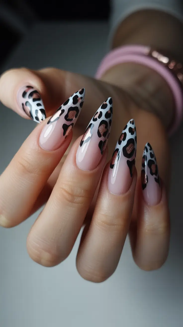 stiletto nails Soft Pink Leopard Fade Stiletto Nails