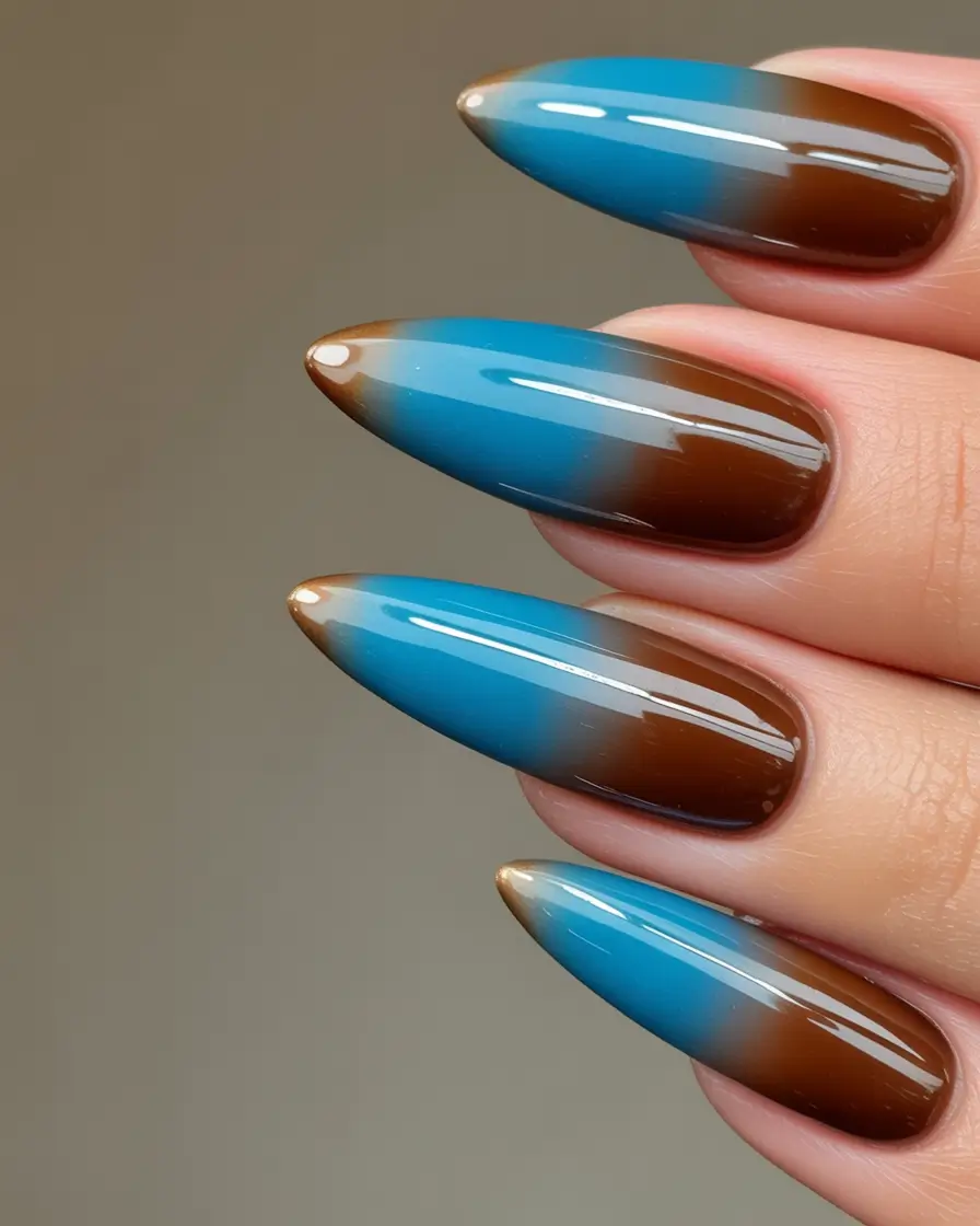 stiletto nails Blue and Brown Gradient Stiletto Nails