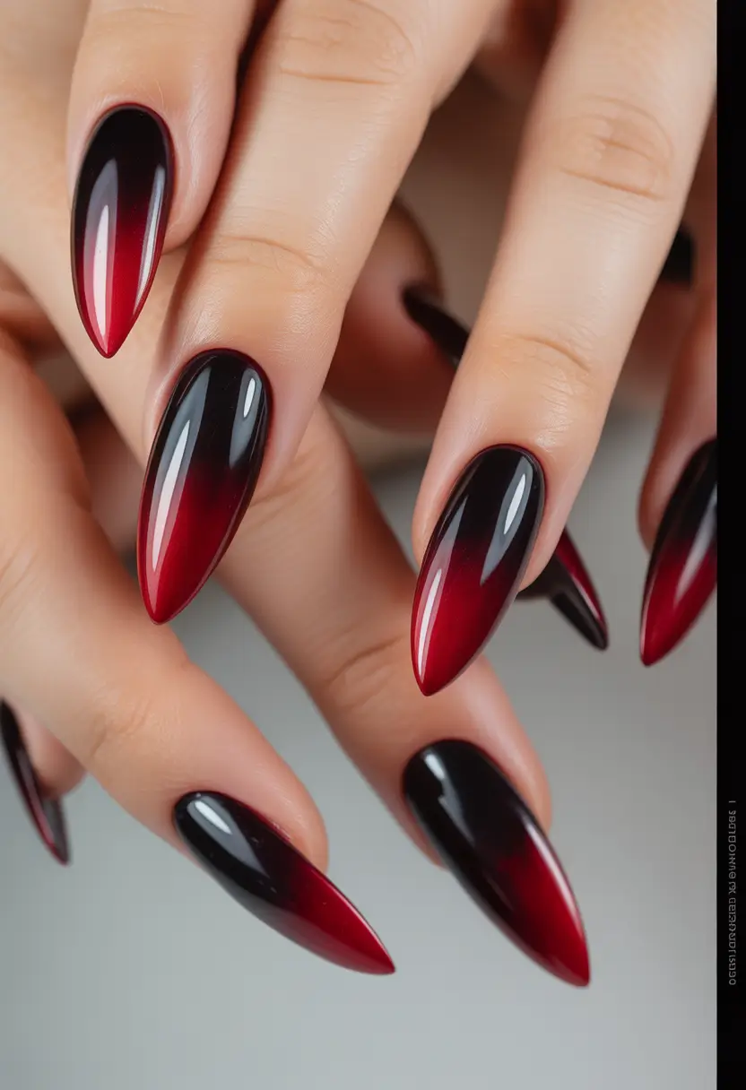 stiletto nails Black to Red Ombre Stiletto Intensity