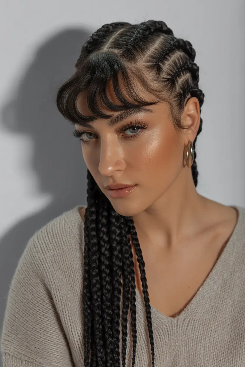spring hairstyles Braided Cornrows with Soft Bangs Energy