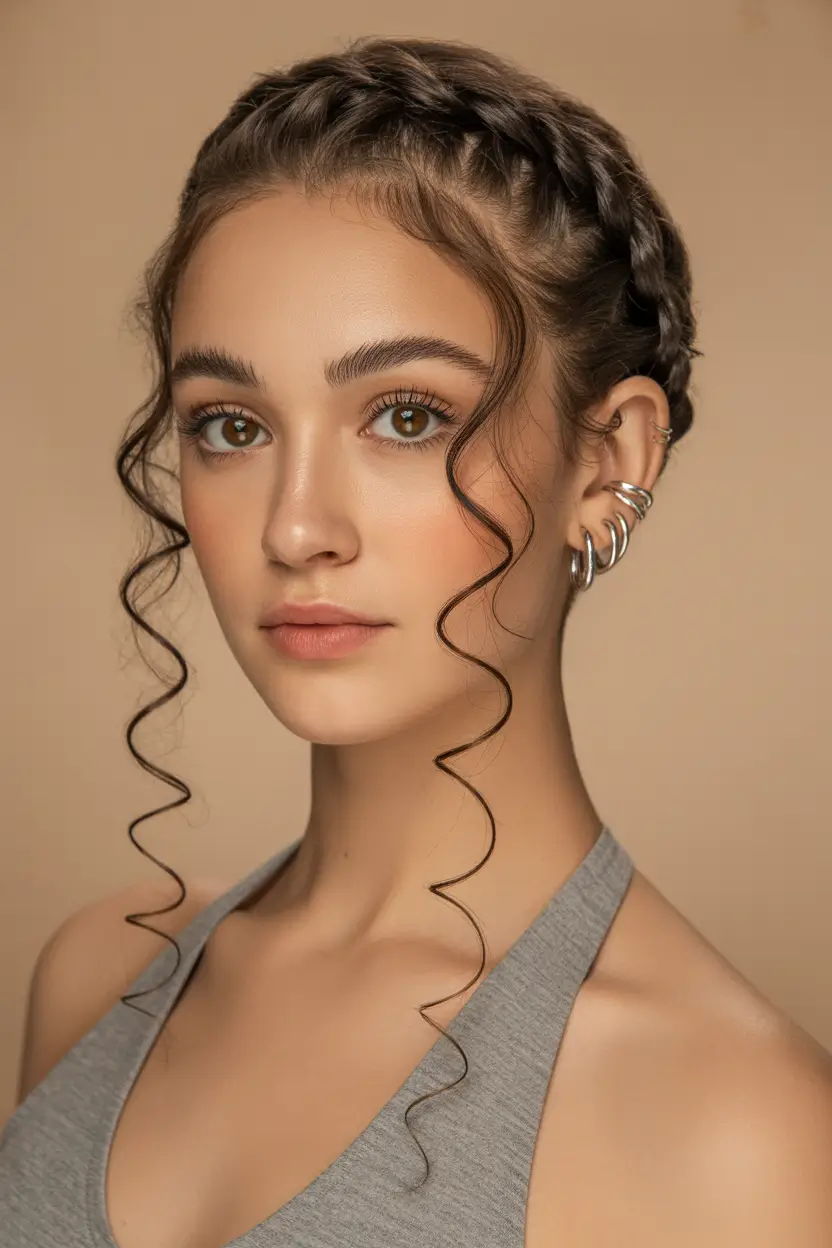 spring hairstyles Twisted Braided Updo with Soft Curly Tendrils