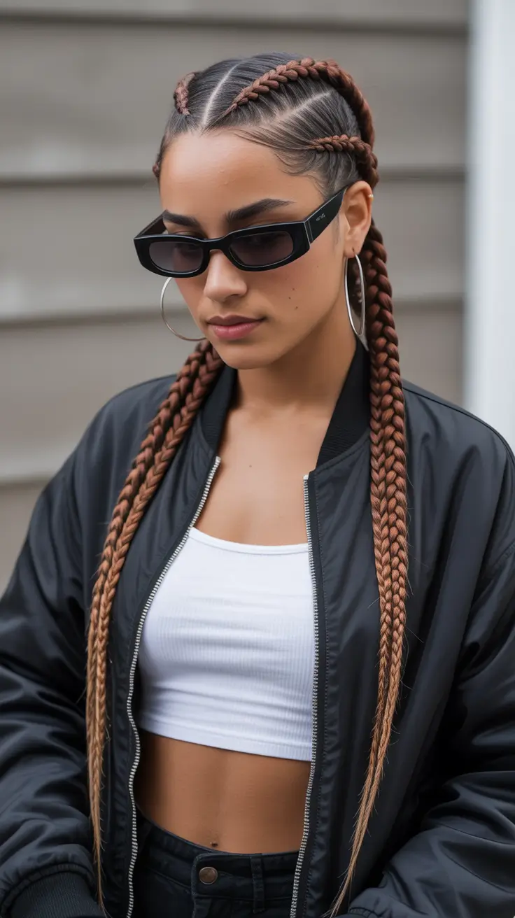 spring hairstyles Sporty Double Braids with Cinnamon Warmth