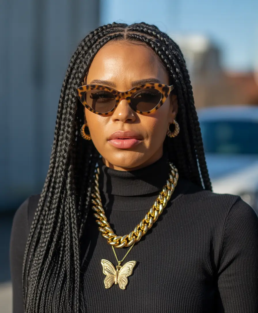 spring hairstyles Classic Long Black Braids with Timeless Cool