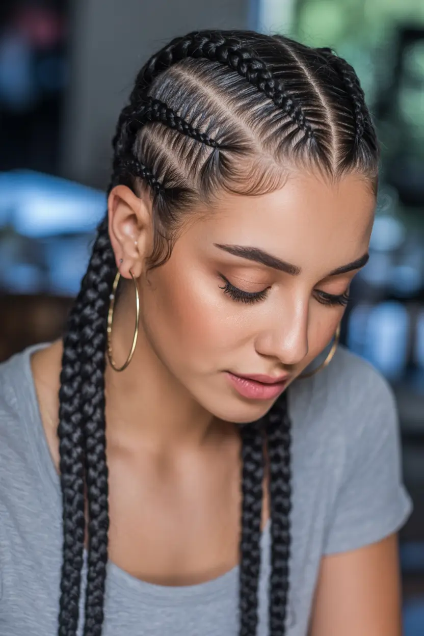 spring hairstyles Precision Braided Rows with Aesthetic Detail
