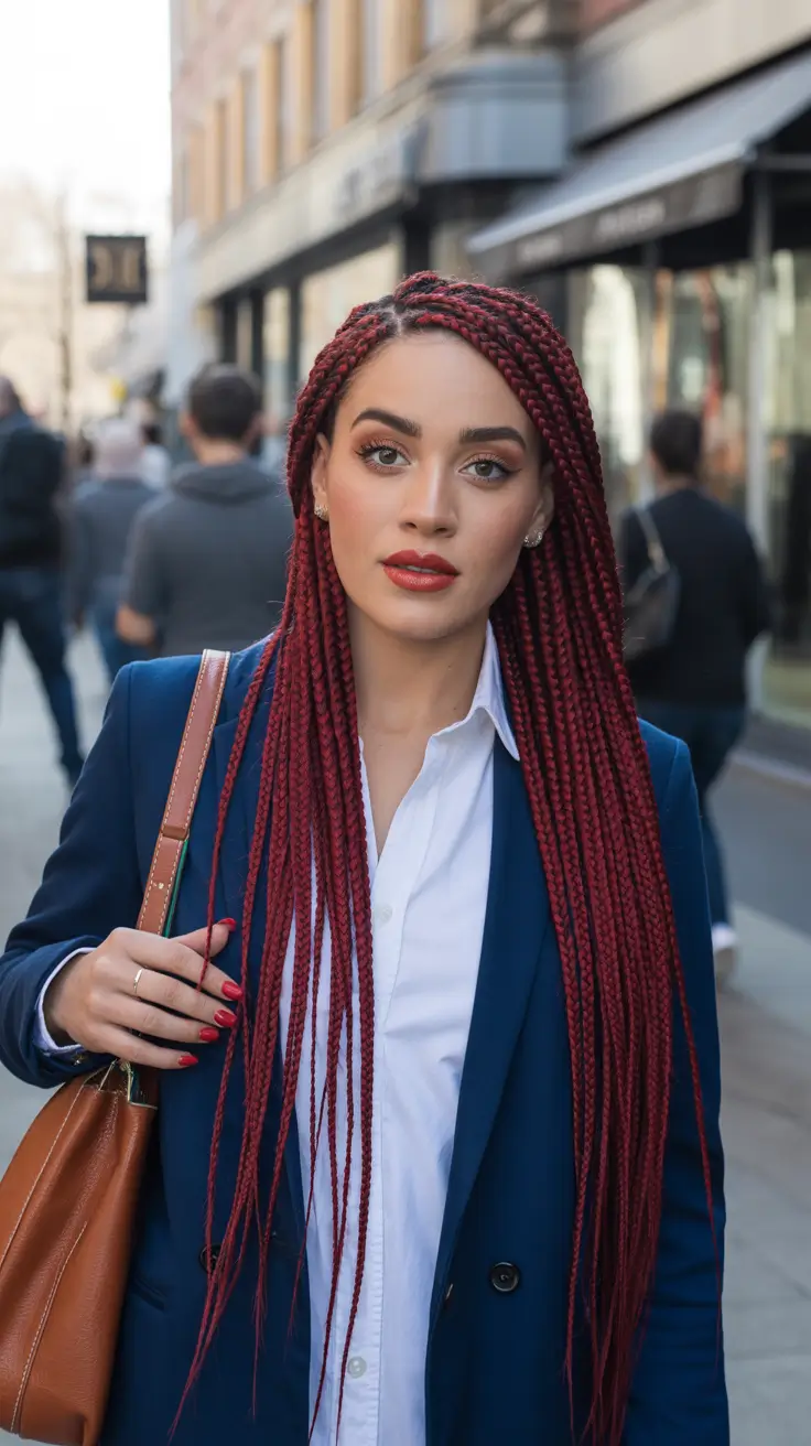 spring hairstyles Rich Burgundy Braids for City Spring Days
